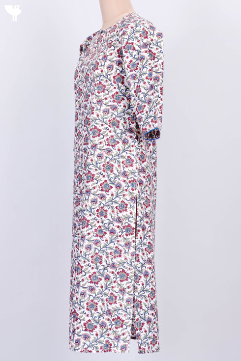 Cambric Cotton Kurta In Floral Block Print
