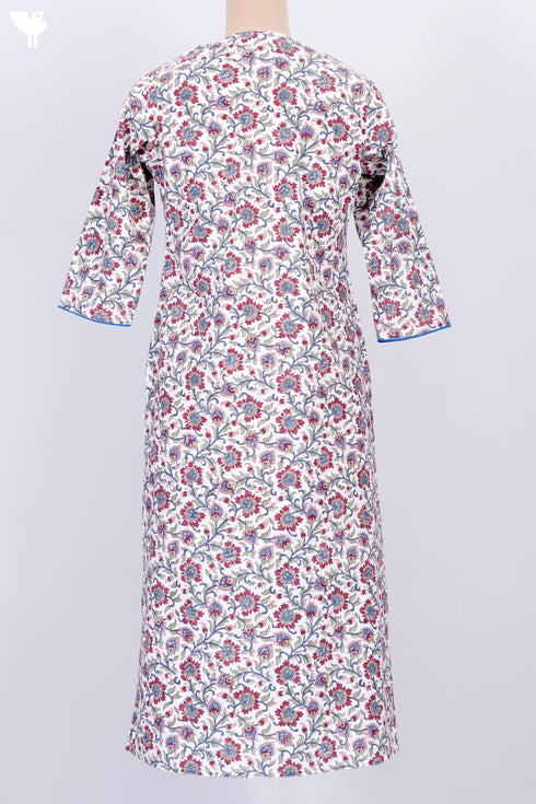 Cambric Cotton Kurta In Floral Block Print