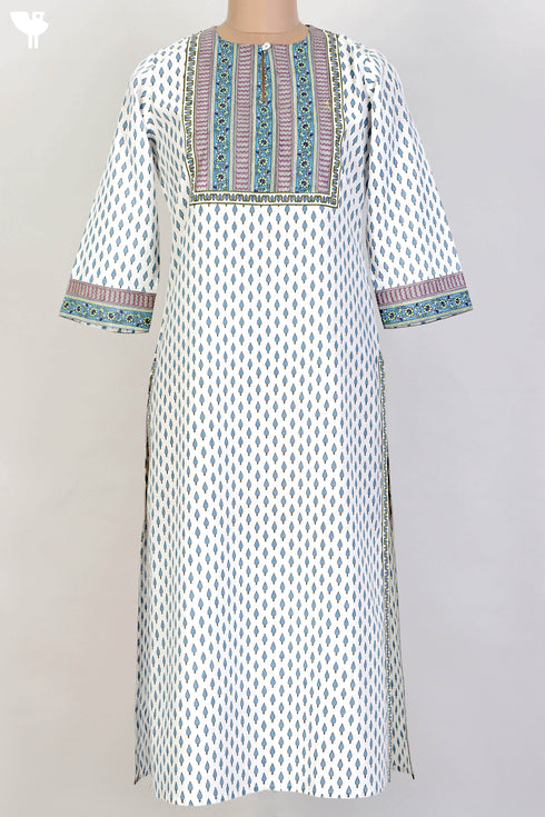 Slub Cotton Kurta In Floral Print