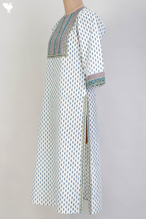 Slub Cotton Kurta In Floral Print