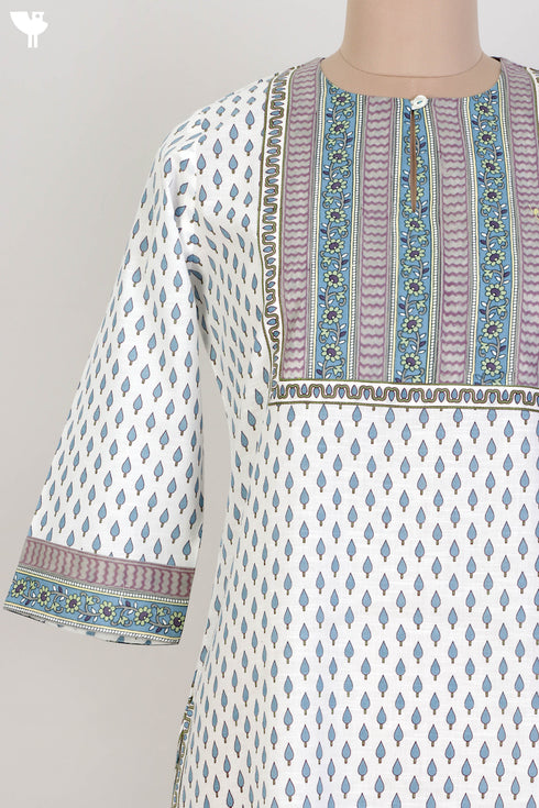 Slub Cotton Kurta In Floral Print