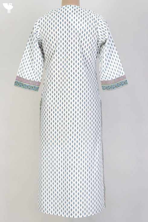 Slub Cotton Kurta In Floral Print