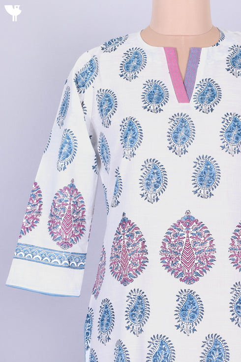 Slub Cotton Kurta In Paisley Block Print