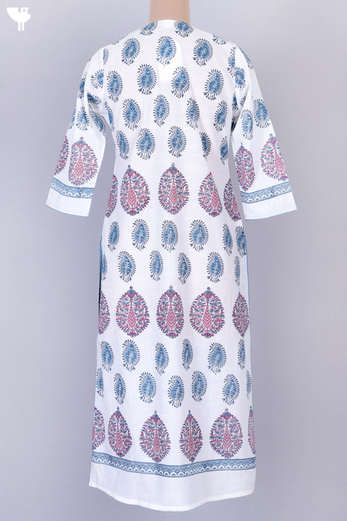 Slub Cotton Kurta In Paisley Block Print