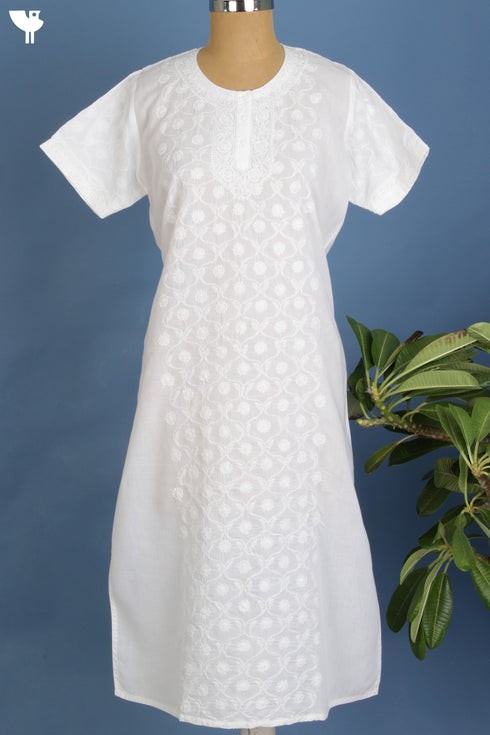 Terry Voile KurtaWith Chikankari Embroidery