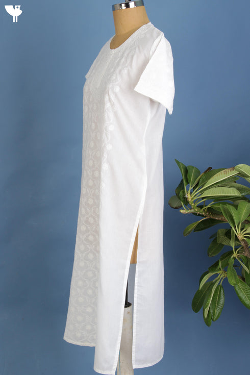 Terry Voile KurtaWith Chikankari Embroidery