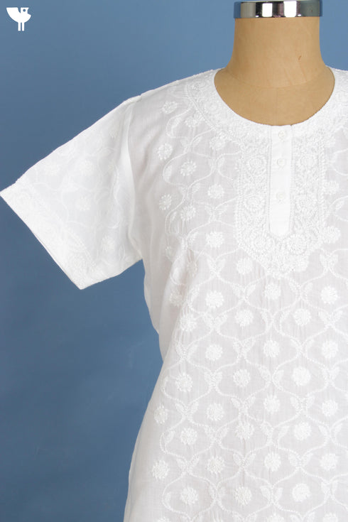 Terry Voile KurtaWith Chikankari Embroidery