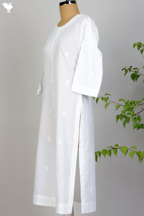Cambric Cotton Kurta With Chikankari EmbroideryIn Ivory White