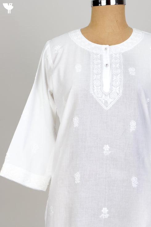 Cambric Cotton Kurta With Chikankari EmbroideryIn Ivory White