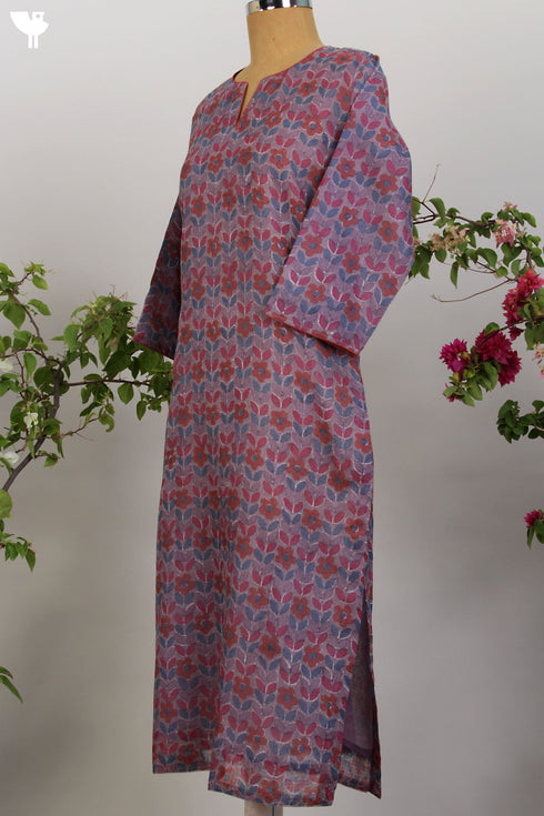 Kota Doria Kurta in Modern Floral Block Print