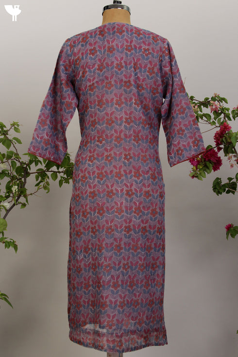 Kota Doria Kurta in Modern Floral Block Print