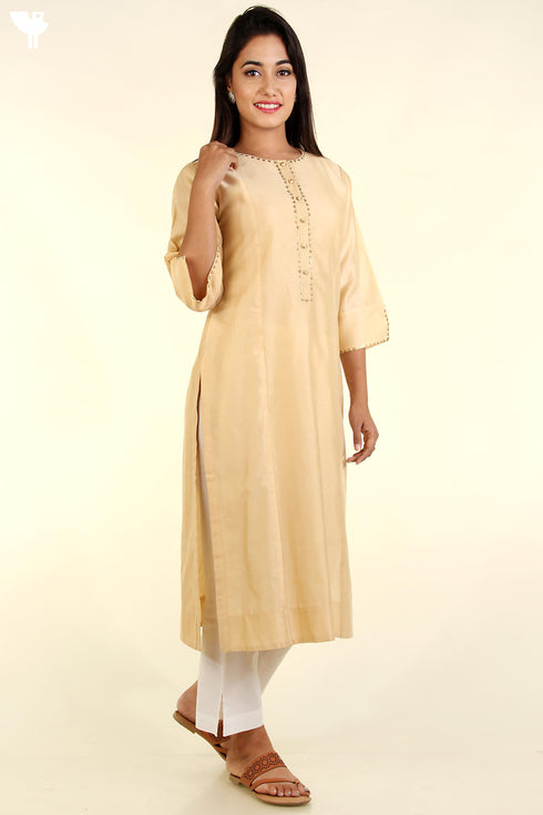 Chanderi Silk Kurta In Sandy Beige
