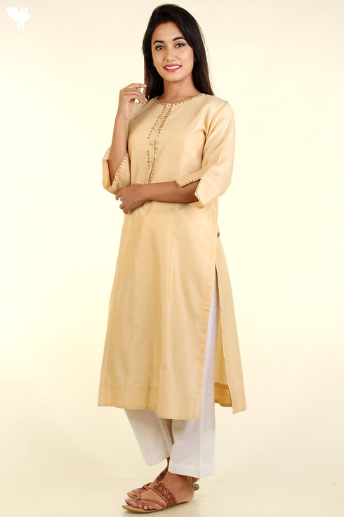 Chanderi Silk Kurta In Sandy Beige