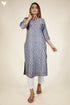 Chanderi Silk Kurta In Steel Blue And Magenta Floral Block Print