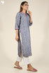 Chanderi Silk Kurta In Steel Blue And Magenta Floral Block Print