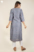 Chanderi Silk Kurta In Steel Blue And Magenta Floral Block Print