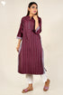 Chanderi Silk Kurta In Plum With Pintucks And Floral Block Print