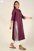 Chanderi Silk Kurta In Plum With Pintucks And Floral Block Print