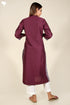 Chanderi Silk Kurta In Plum With Pintucks And Floral Block Print