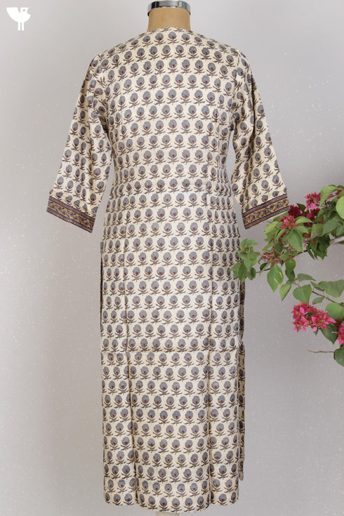 Chanderi Silk Kurta In Floral Block Print