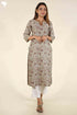 Chanderi Silk Kurta In Cloud Grey And Tawny Yellow Floral Block Print
