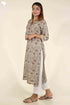 Chanderi Silk Kurta In Cloud Grey And Tawny Yellow Floral Block Print