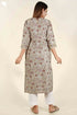 Chanderi Silk Kurta In Cloud Grey And Tawny Yellow Floral Block Print
