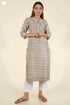 Chanderi Silk Kurta In Cloud Grey And Dark Puce Floral Block Print