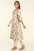 Chanderi Silk Kurta In Beige With Puce And Tawny Yellow Floral Block Print