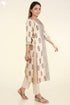 Chanderi Silk Kurta In Beige With Puce And Tawny Yellow Floral Block Print