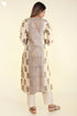 Chanderi Silk Kurta In Beige With Puce And Tawny Yellow Floral Block Print