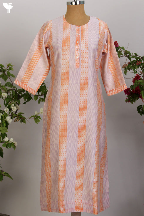 Chanderi Silk Kurta in Two Colour Hand Block