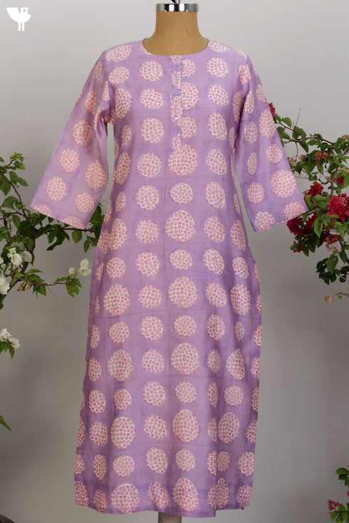 Chanderi Silk Kurta in Lilac Spot Hand Block