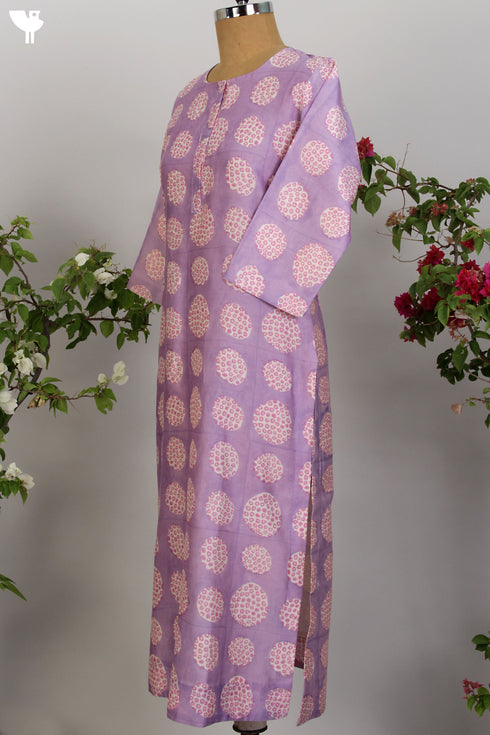Chanderi Silk Kurta in Lilac Spot Hand Block