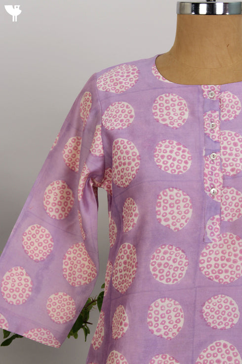 Chanderi Silk Kurta in Lilac Spot Hand Block