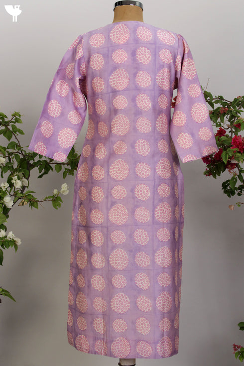 Chanderi Silk Kurta in Lilac Spot Hand Block