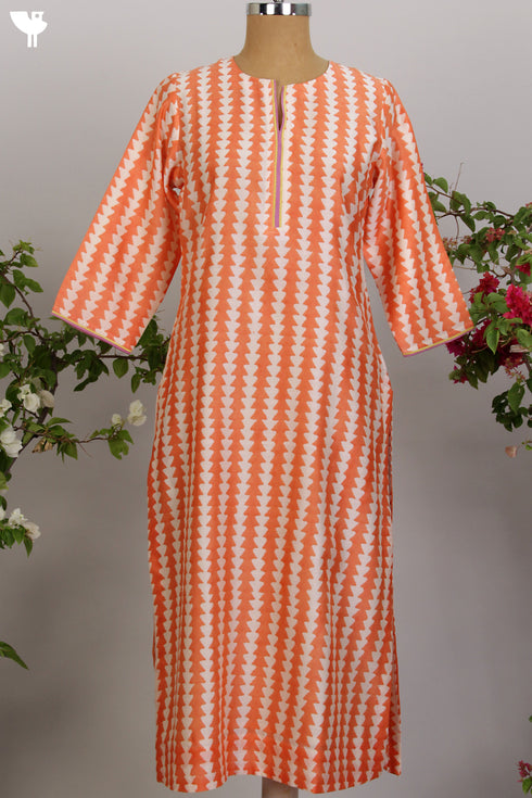 Chanderi Silk Kurta in Geometric Hand Block