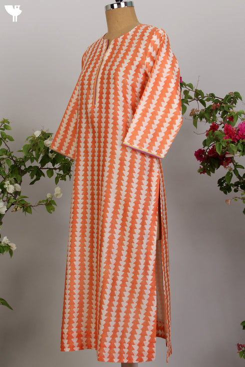 Chanderi Silk Kurta in Geometric Hand Block