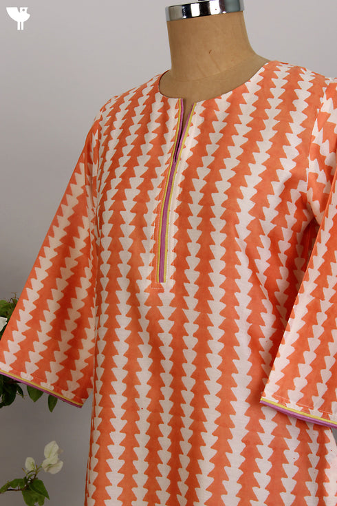 Chanderi Silk Kurta in Geometric Hand Block