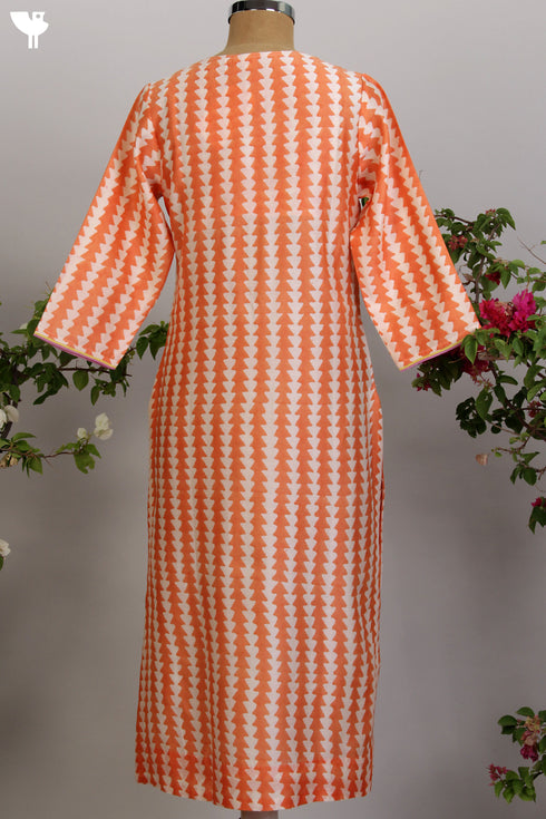 Chanderi Silk Kurta in Geometric Hand Block