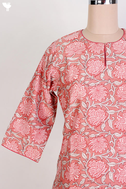 Chanderi Silk Kurta In Floral Block Print