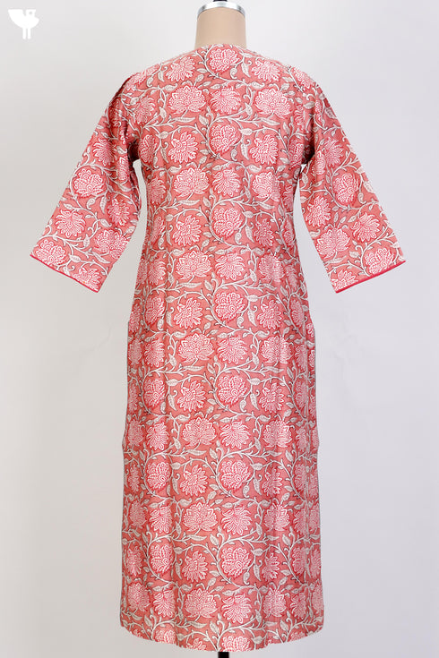 Chanderi Silk Kurta In Floral Block Print