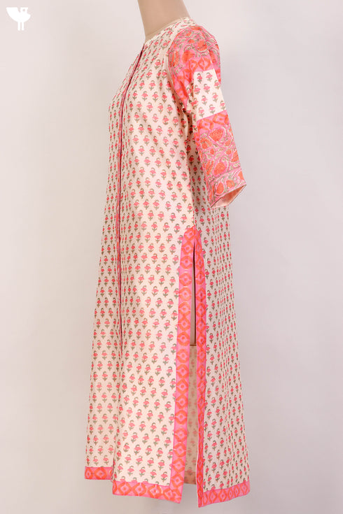 Chanderi Silk Kurta In Floral Block Print