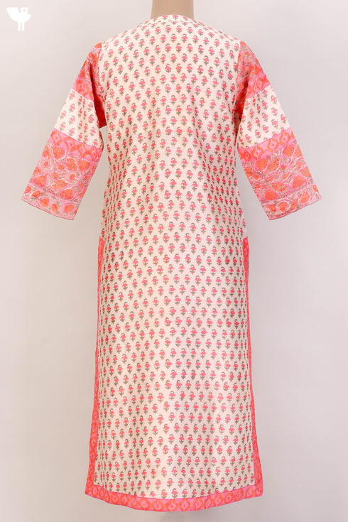 Chanderi Silk Kurta In Floral Block Print