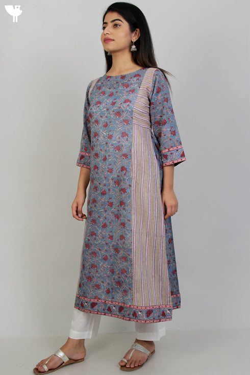 Mul Mul Cotton Dress In Floral Block Print