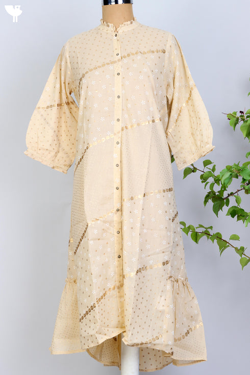 Mulmul Cotton Dress In Golden Graphic Block Print