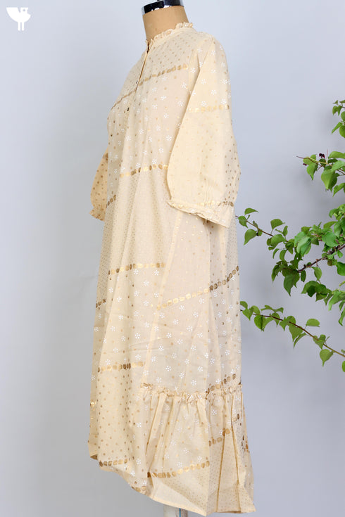 Mulmul Cotton Dress In Golden Graphic Block Print