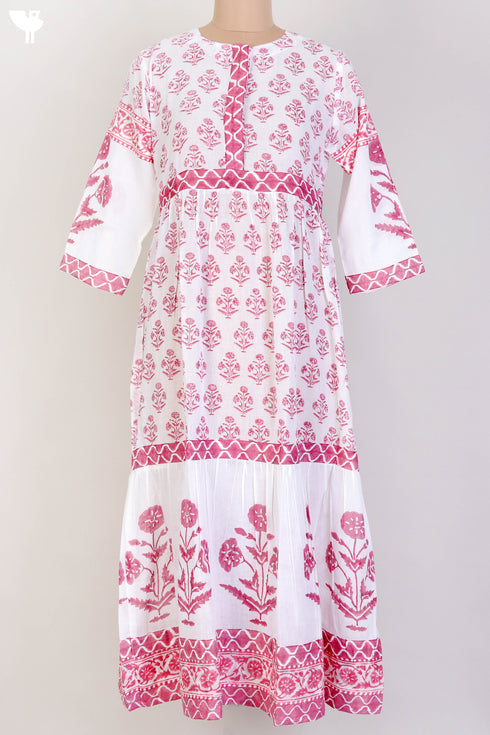 Mulmul Cotton Dress With Pleats In Floral Print