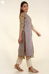 Cambric Cotton Kurta With Slub Cotton Overlay Jacket In Floral Block Print