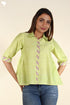Chanderi Silk Flared Shirt In Lime Green Graphic Block Print